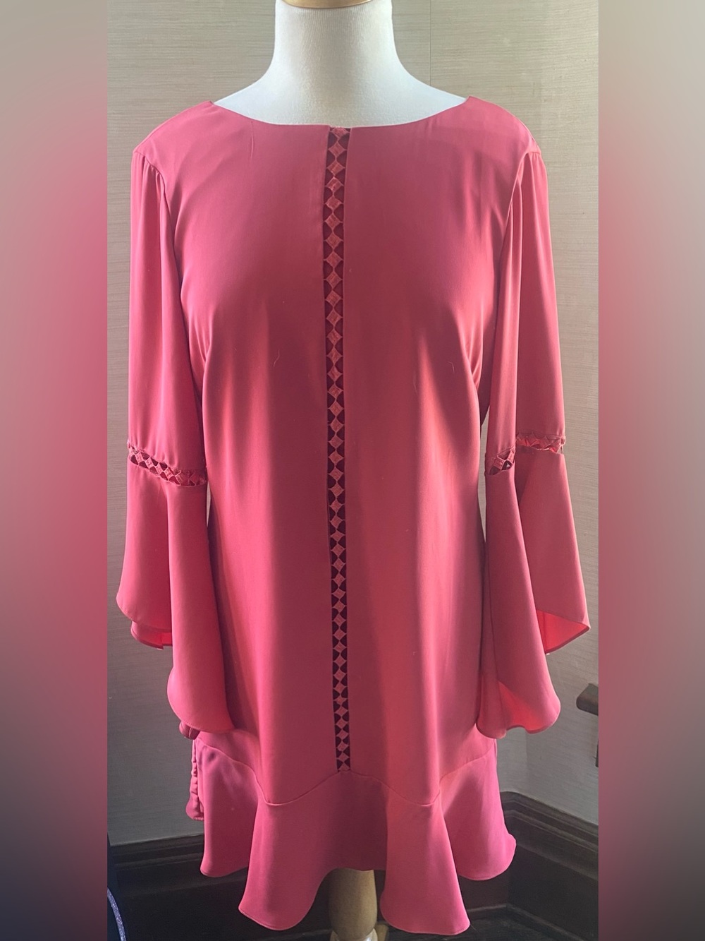 White House Black Market Bell-Sleeve Dress. Coral